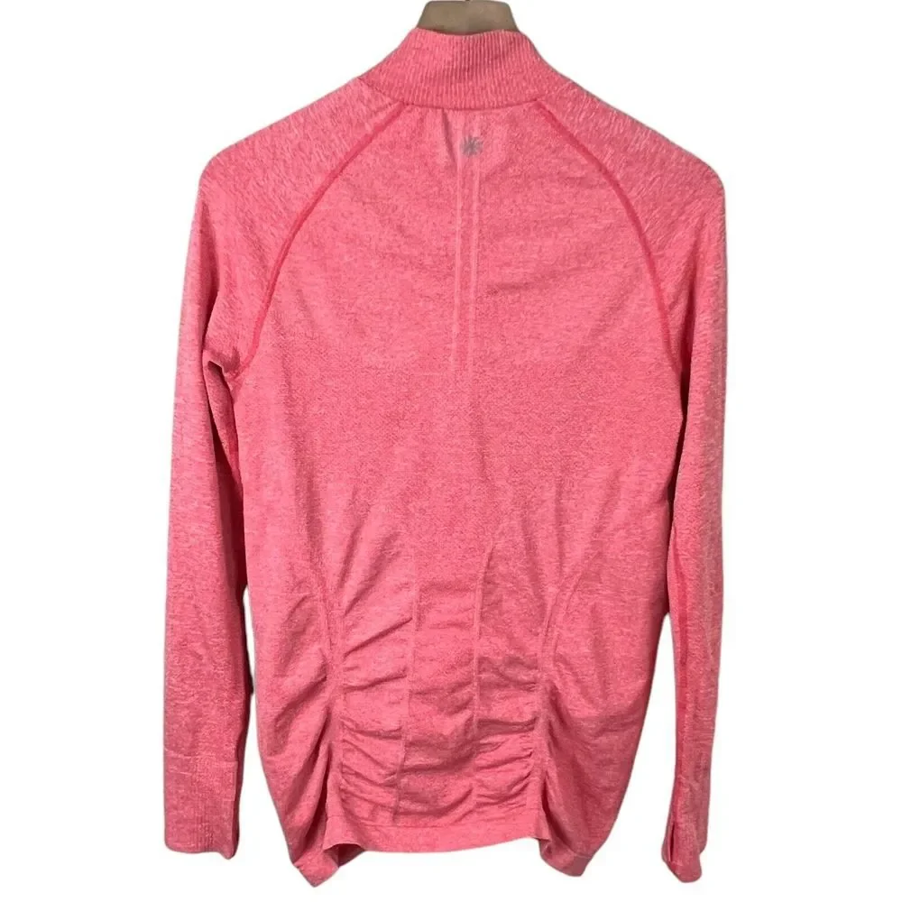 Athleta Womens Orange Fastest Track Half Zip Ruched Pullover Top Medium‎